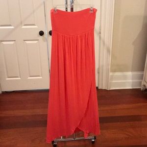 Coral Strapless Maxi Dress